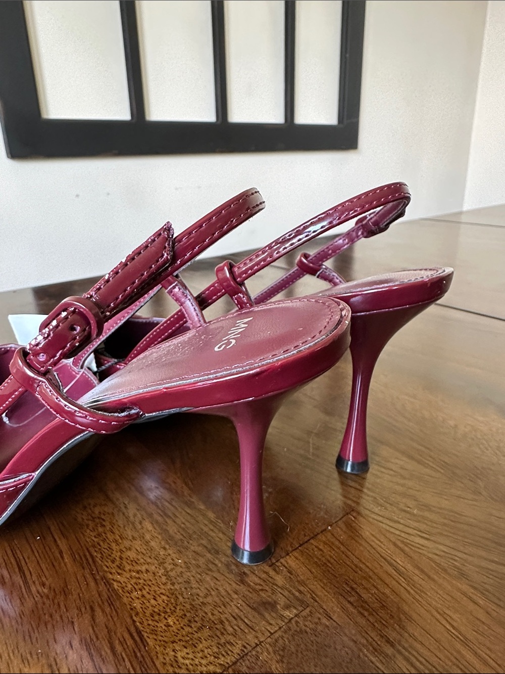 Mango Wine Red Patent Pointed Slingback Pumps with Studded Buckle - Picture 5 of 10